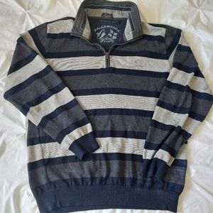Paul Shark Sweater Mens Large Blue gray Stripe Quarter Zip Wool Cool Touch
